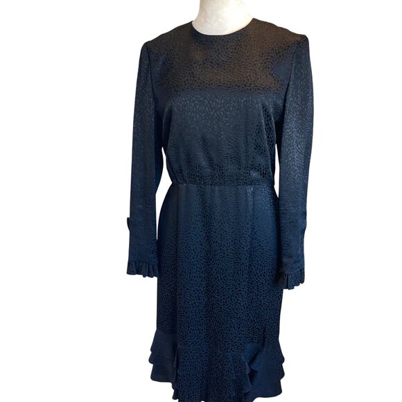 Carolina Herrera Womens Dress Size S Black Jacquard Ruffle Trim Vintage - Picture 1 of 16